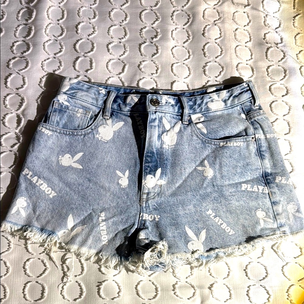 PLAYBOY Blue Jean Shorts Distressed Vintage Style